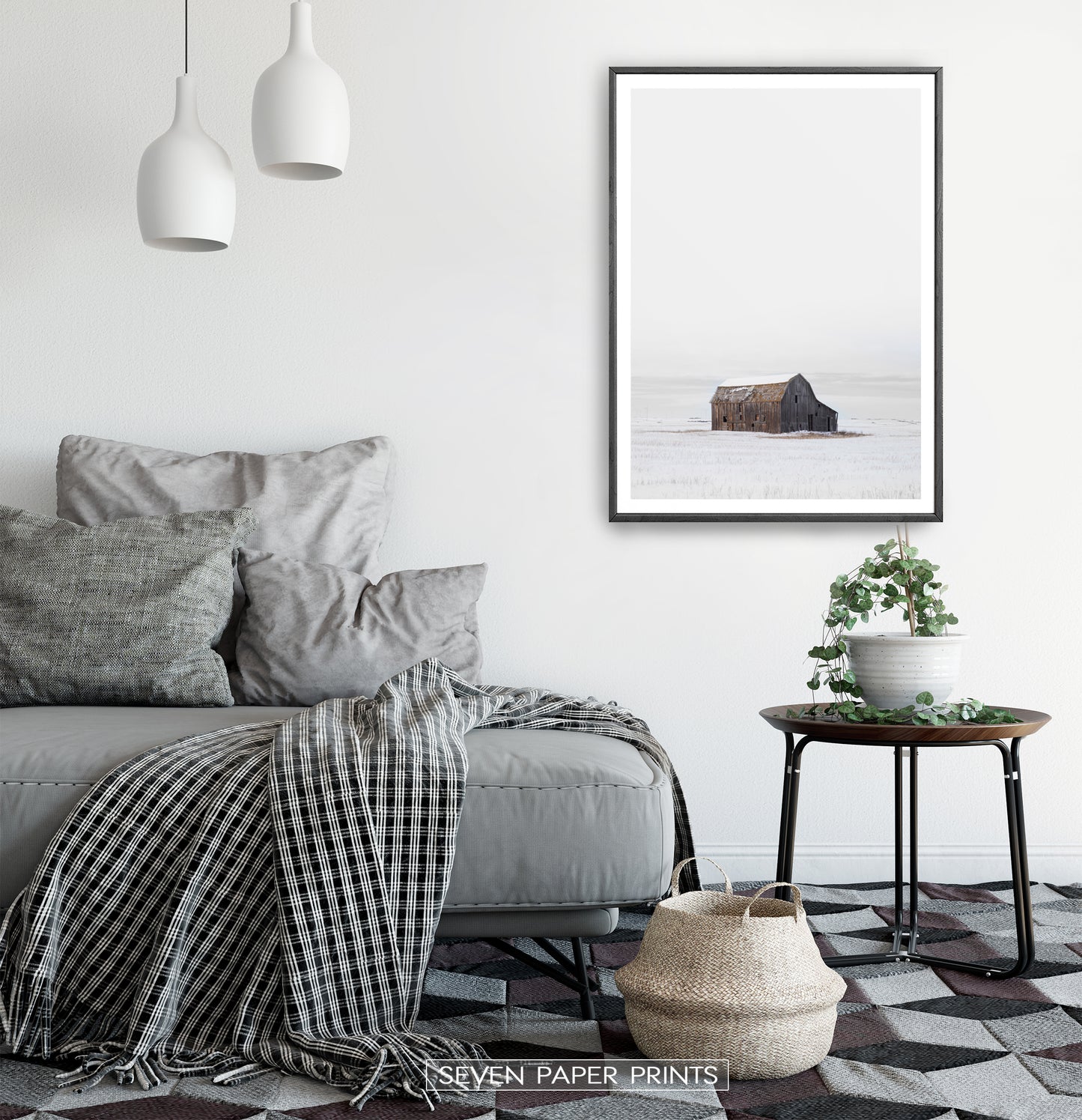 Barn on Snowy Field Vertical Photo Poster