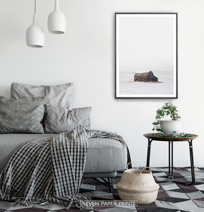 Barn on Snowy Field Vertical Photo Poster