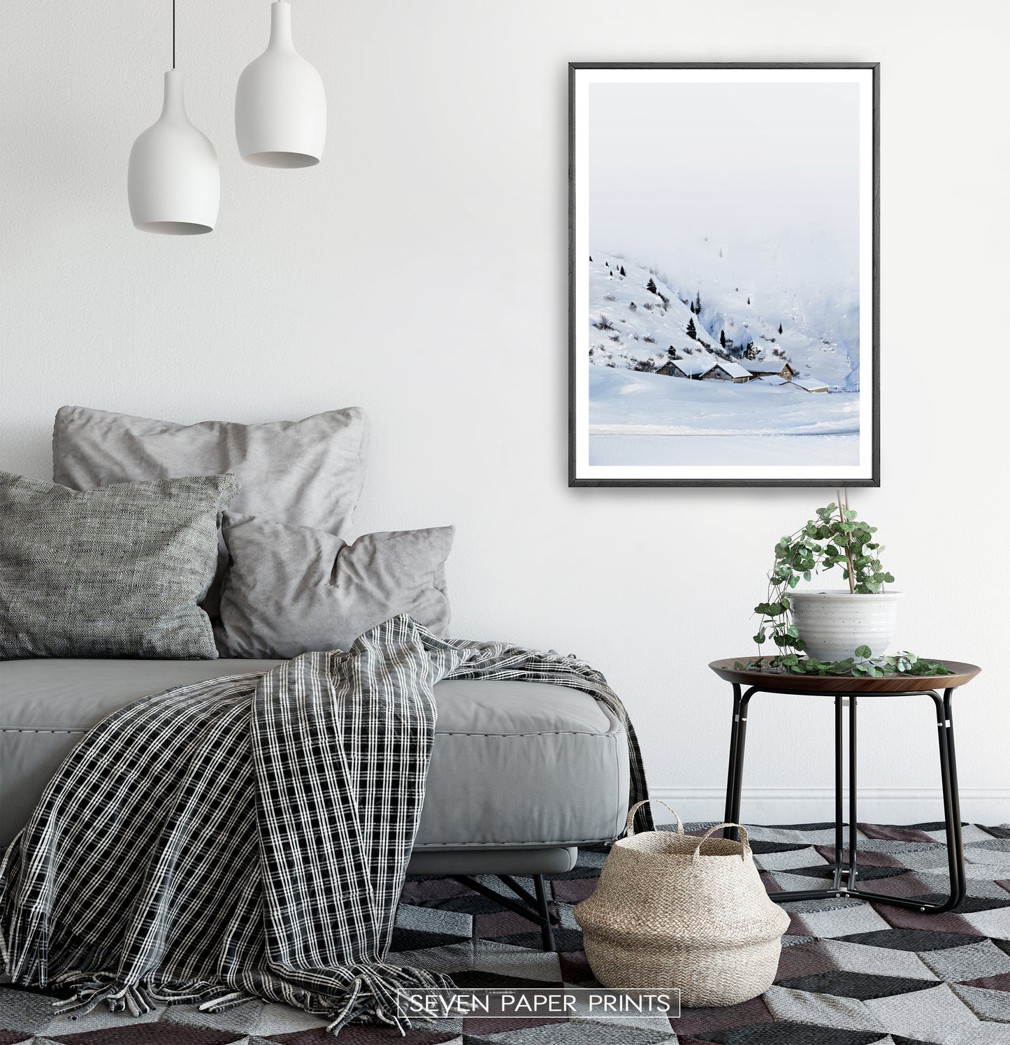 Black-framed in a white&gray bedroom