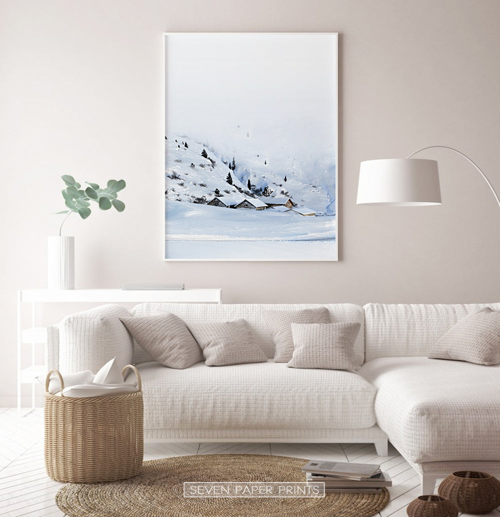 White-framed in the living room with white sofa