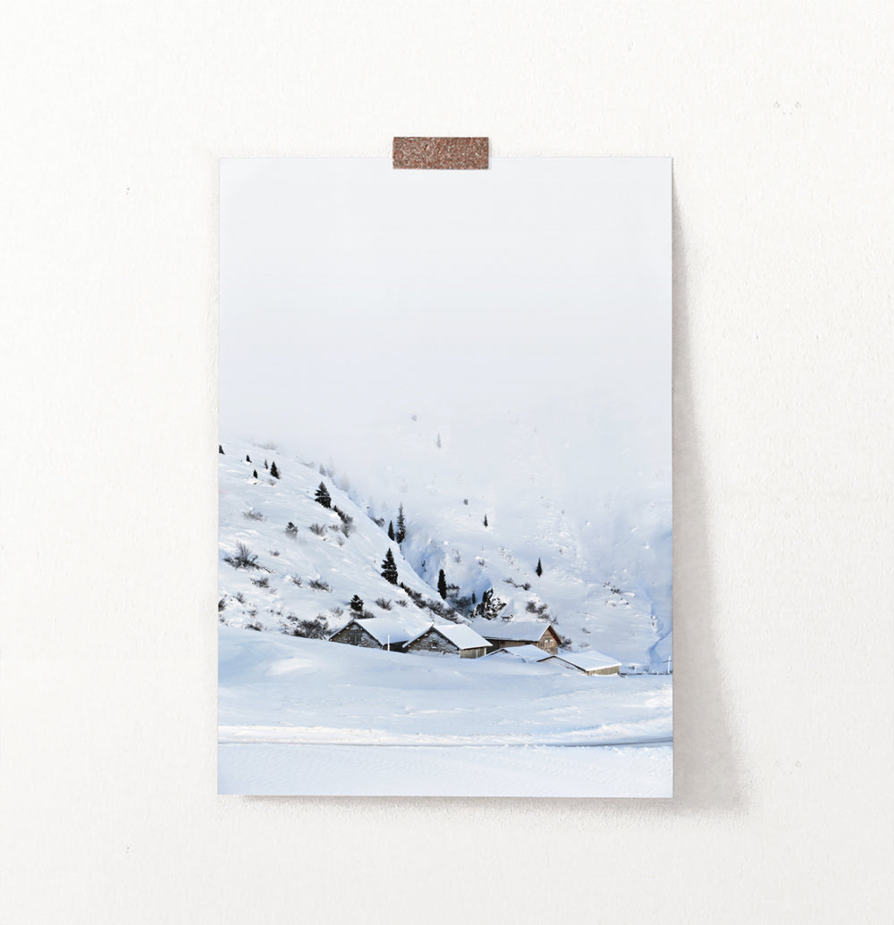 Slope Snowy Village And Winter Road - Photo Print