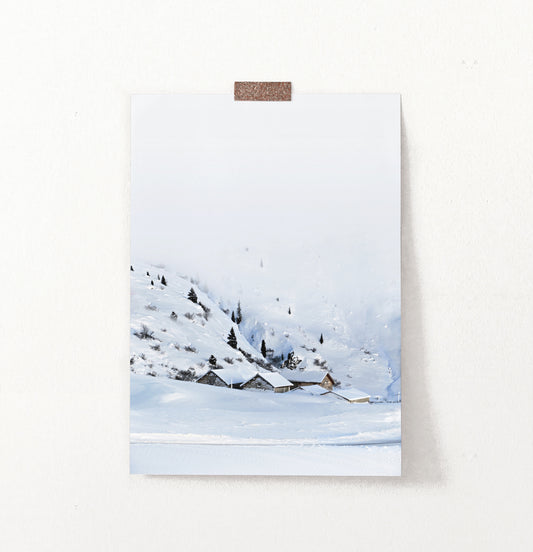 Slope Snowy Village And Winter Road - Photo Print