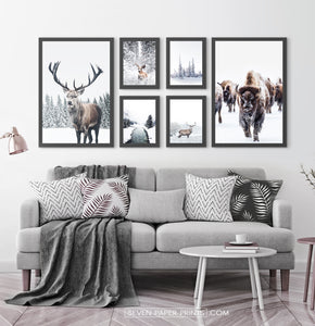 Set of 6 Framed Winter Prints with Animals and Snowy Nature