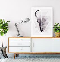 Load image into Gallery viewer, A Half of a Bull Skull On Triangles Watercolor Wall Art Print
