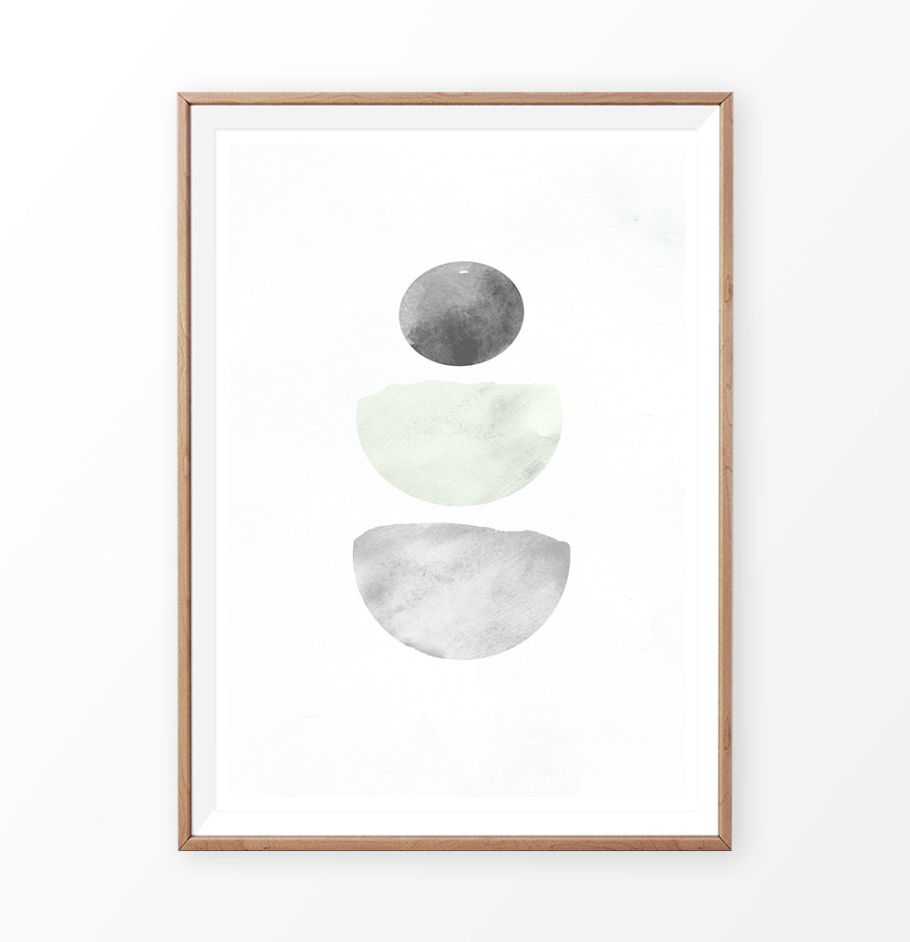Scandinavian Abstract Art Print. Gray and Green