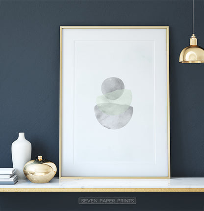Scandinavian Green Gray Abstract Watercolor Wall Art