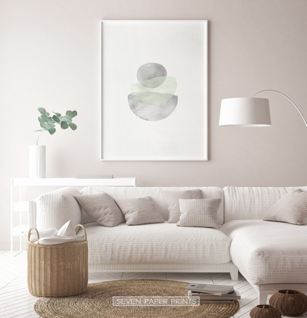 Scandinavian Green Gray Abstract Watercolor Wall Art