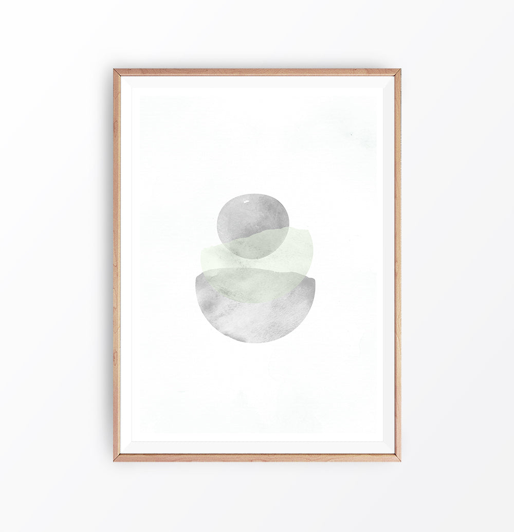 Scandinavian Green Gray Abstract Watercolor Wall Art
