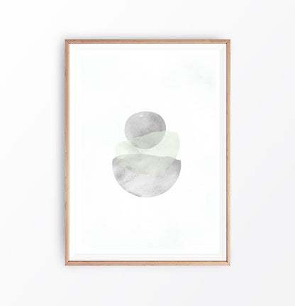 Scandinavian Green Gray Abstract Watercolor Wall Art