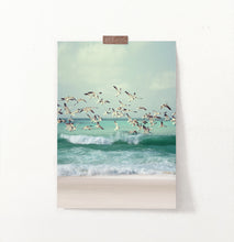 Load image into Gallery viewer, Flying Seagulls Coastal Print with Green Water Waves
