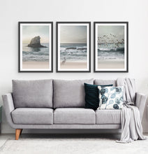 Load image into Gallery viewer, Three framed prints with a stormy ocean landscape
