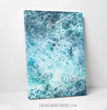 Load image into Gallery viewer, A stretched canvas of white sea waves and foam on dark blue ocean 3

