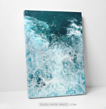 Load image into Gallery viewer, A stretched canvas of white sea waves and foam on dark blue ocean 2
