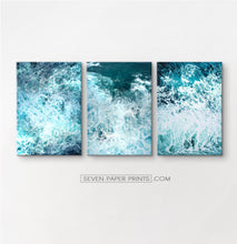 Load image into Gallery viewer, 3 stretched canvases of white sea waves and foam on rectangular frames.
