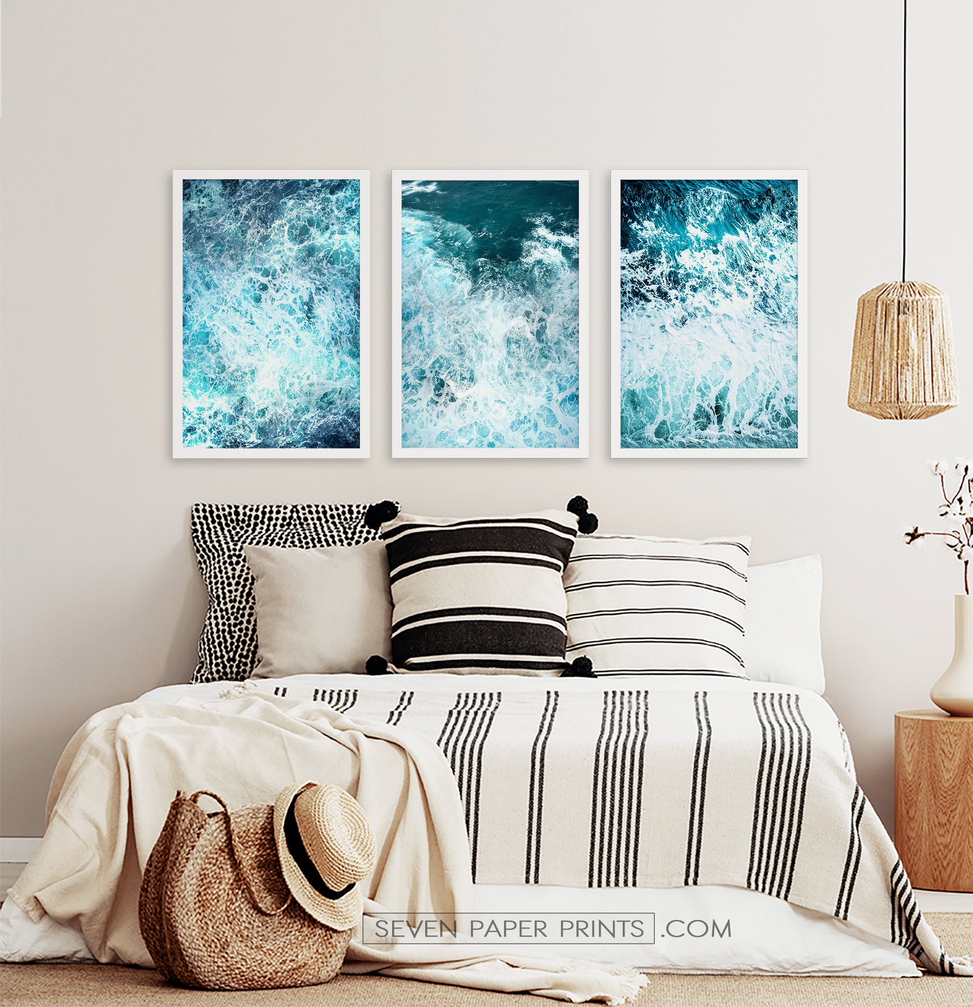 Three detailed arial ocean waves photos in dark frames