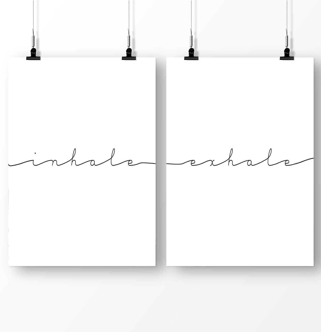 Minimalist wall art, Printable Set of 2 Posters for Pilates Motivation, Yoga Inspirational Simple Quote Wall Art, inhale-exhale text quote