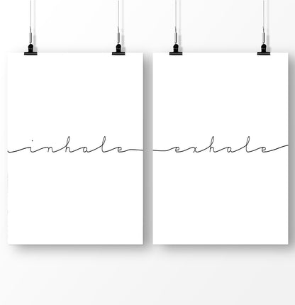 Minimalist wall art, Printable Set of 2 Posters for Pilates Motivation, Yoga Inspirational Simple Quote Wall Art, inhale-exhale text quote