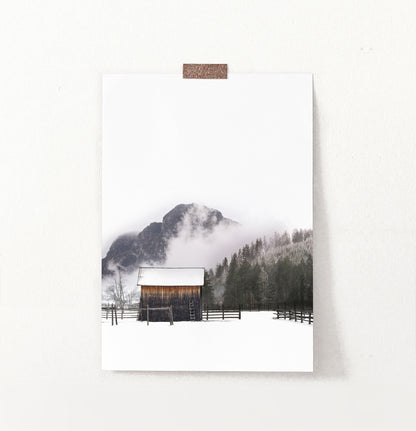 Shack On Misty Mountain Background Wall Art