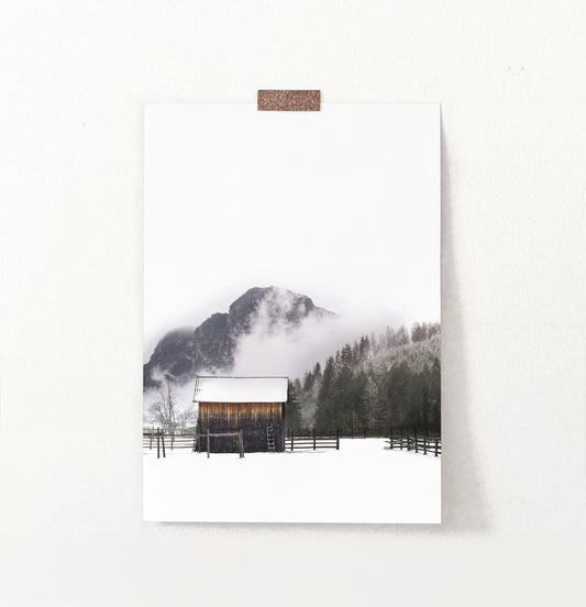 Shack On Misty Mountain Background Wall Art