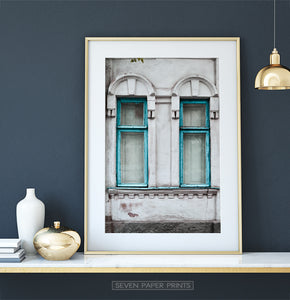 Old Blue Wooden Windows Historical Architecture Art Photo
