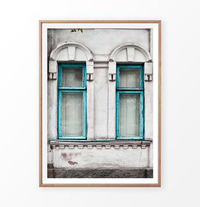 Old Blue Wooden Windows Historical Architecture Art Photo