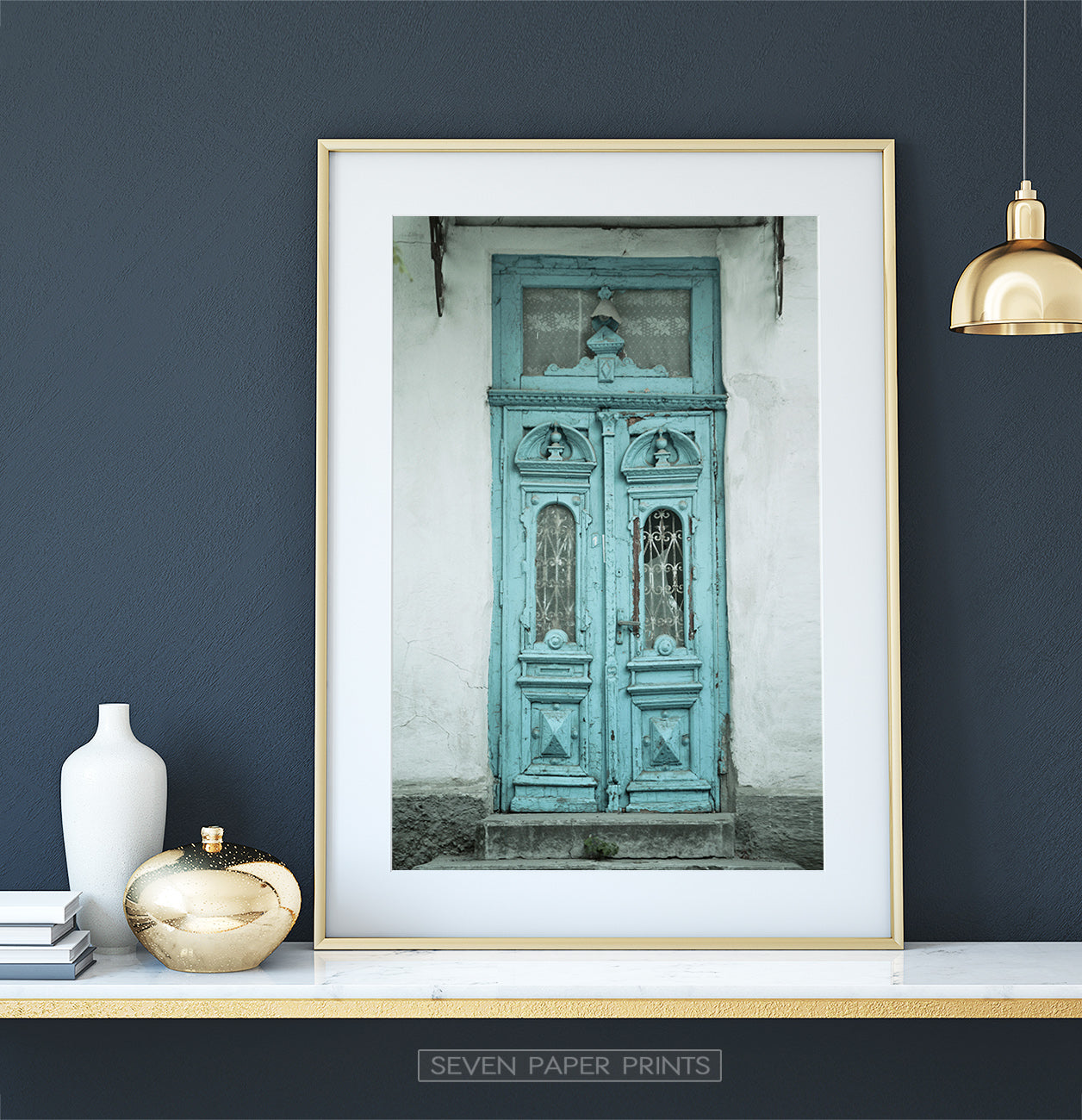 Vintage Wall Art With Blue Door Photography