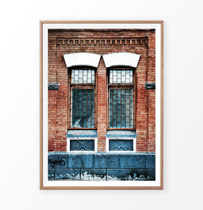 Old Window Print, Building Photography, Architectural Wall Art, Modern Poster, Grunge Style