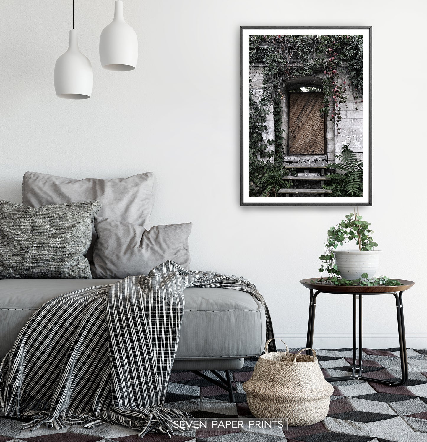 French Village Garden Door Gray Brick Wall Photo Art