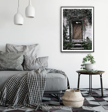 French Village Garden Door Gray Brick Wall Photo Art