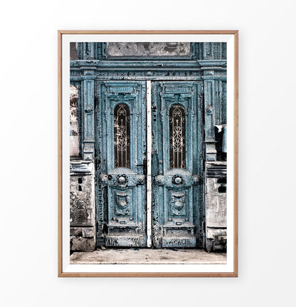 Modern Street Wall Art With Old Blue Vintage Door Print