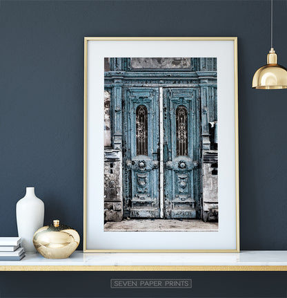 Modern Street Wall Art With Old Blue Vintage Door Print