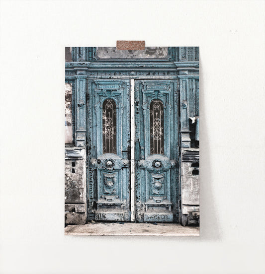 Modern Street Wall Art With Old Blue Vintage Door Print