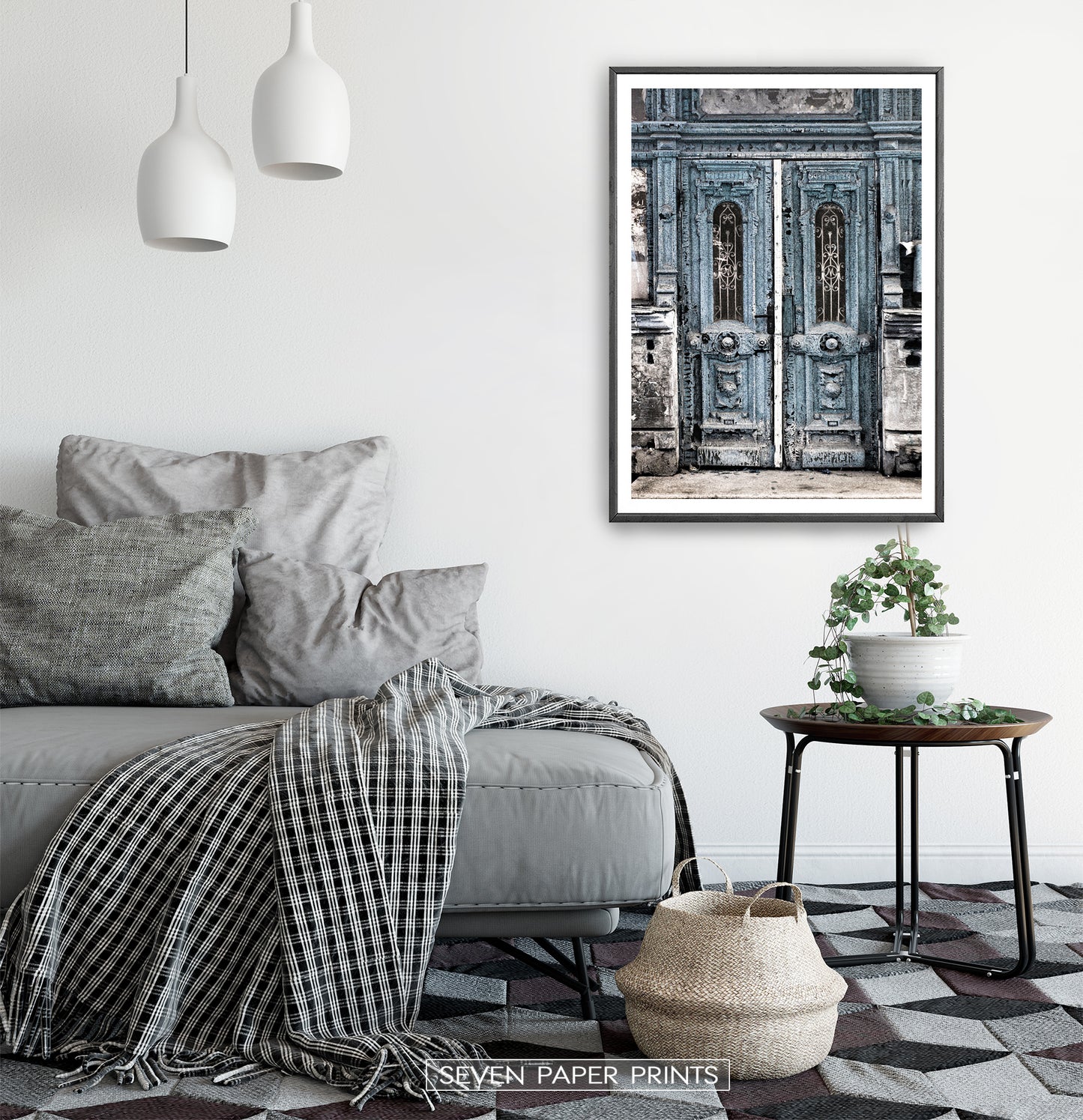 Modern Street Wall Art With Old Blue Vintage Door Print