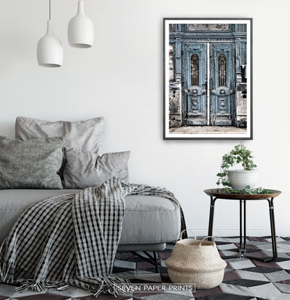 Modern Street Wall Art With Old Blue Vintage Door Print