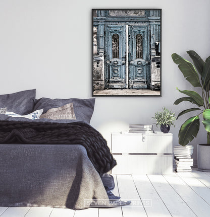 Modern Street Wall Art With Old Blue Vintage Door Print