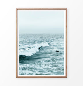 Surfing wall art décor, turquoise ocean print