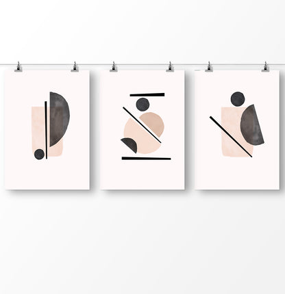 Beige Wall Set of Scandinavian Prints, Powder Color Abstract