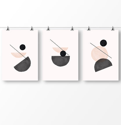 Modern Mid Century Style Minimalist Painting Set of 3, Terracotta Print Set of 3