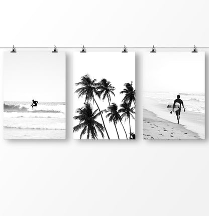 Black and White Tropical Beach Set of 3 Prints