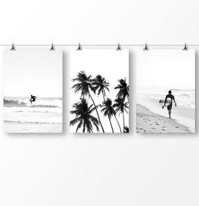 Black and White Tropical Beach Set of 3 Prints