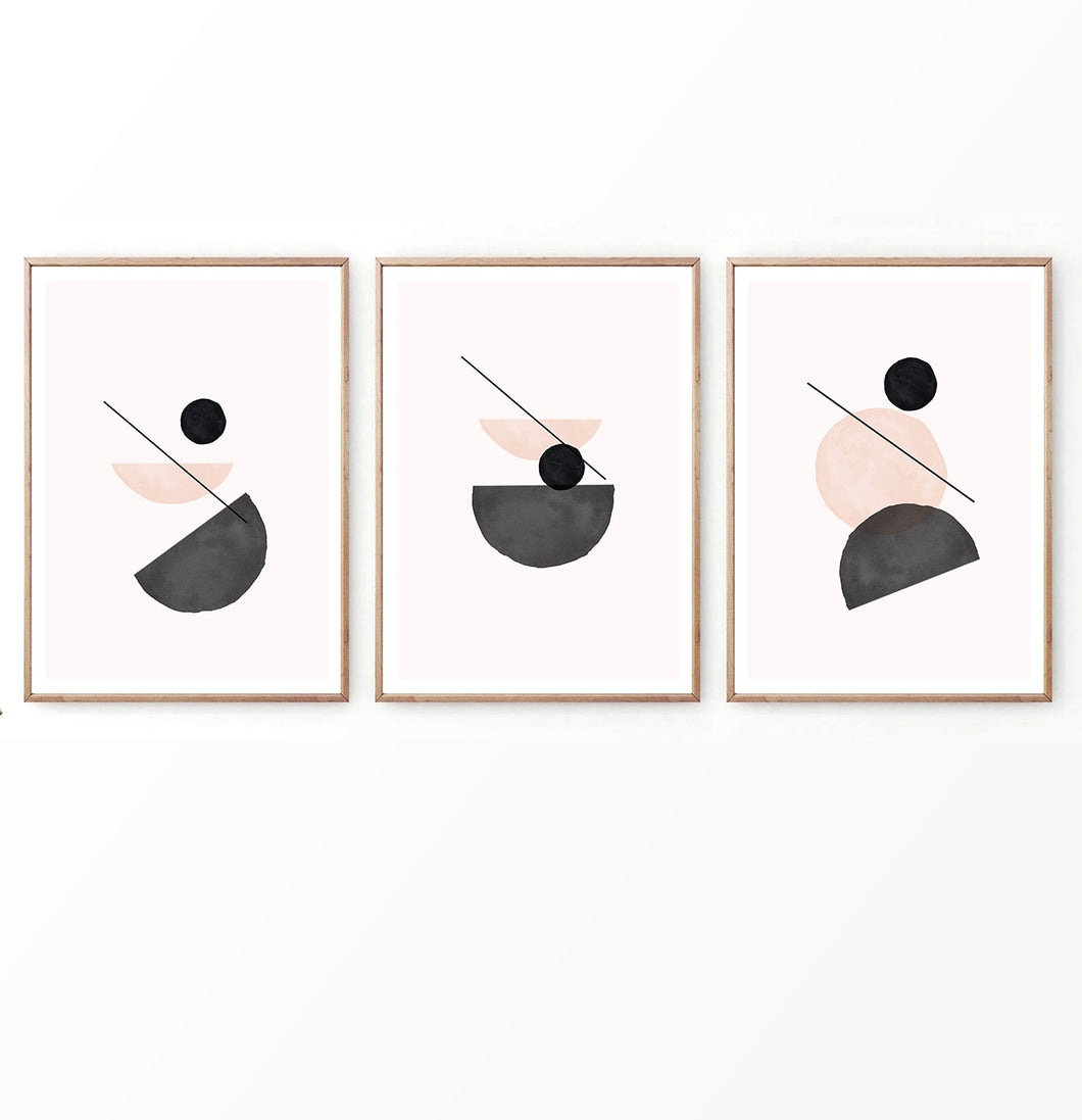 Peach Pink Abstract Set of 3 Prints
