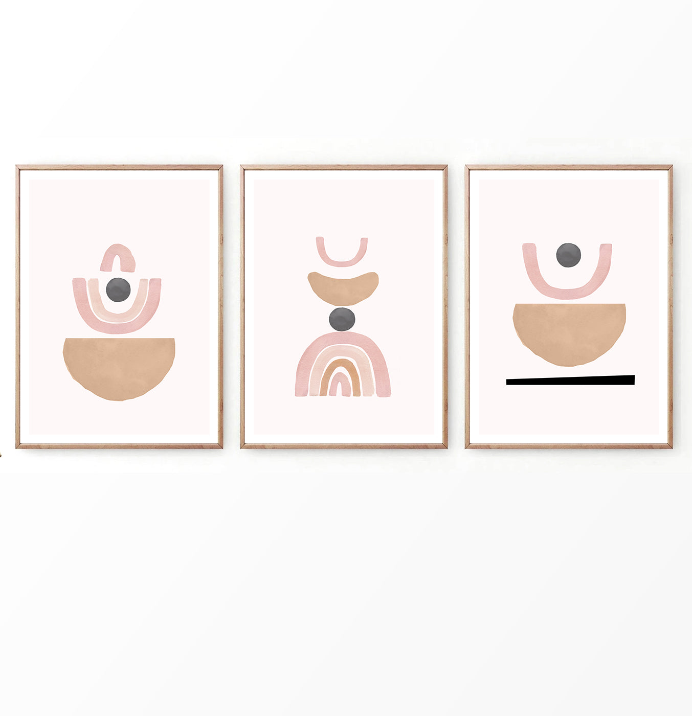 Terracotta Color Abstract Set of 3 Prints