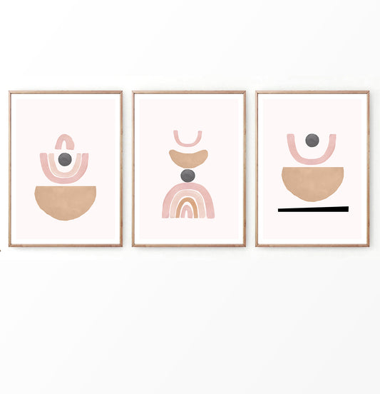 Terracotta Color Abstract Set of 3 Prints