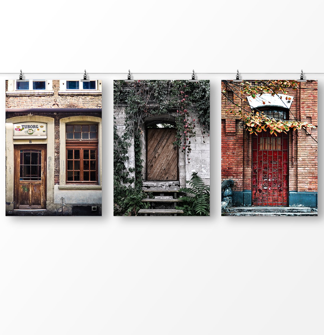 Door print, vintage poster, Set of 3 Wall Art, Retro photography, Vintage architecture, Doorway print 