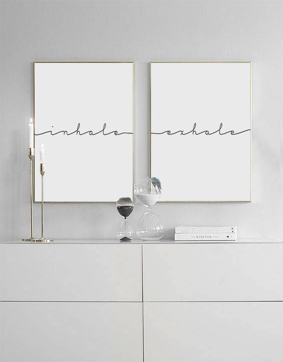 Inhale Exhale Set of 2 Inspirational Quote Text Prints