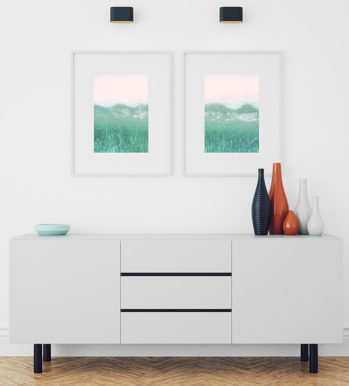 Aerial Ocean Turquoise Wave Set of 2 Prints