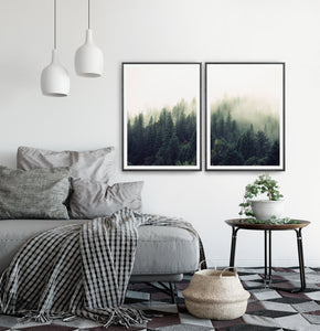 Mountain Forest Greenery Wall Art Set of 2 Prints