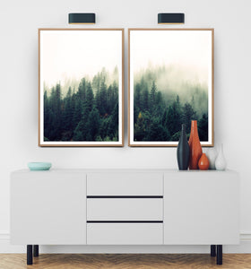 Mountain Forest Greenery Wall Art Set of 2 Prints