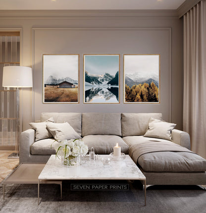 Snowy Mountain Print Wall Art Set of 3 Posters