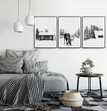 Moose Winter Forest Set of 3 Digital Prints